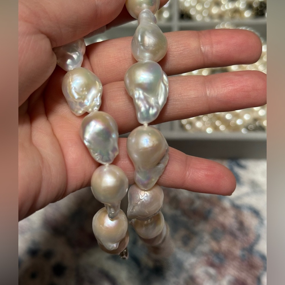12-23mm White Baroque Freshwater Pearl Necklace - Picture 8 of 14